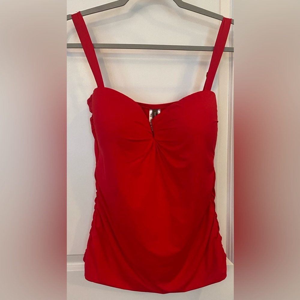 Tommy Bahama Tankini Top Sz L Red V-front Adjustable Straps Lined Ruched Sides